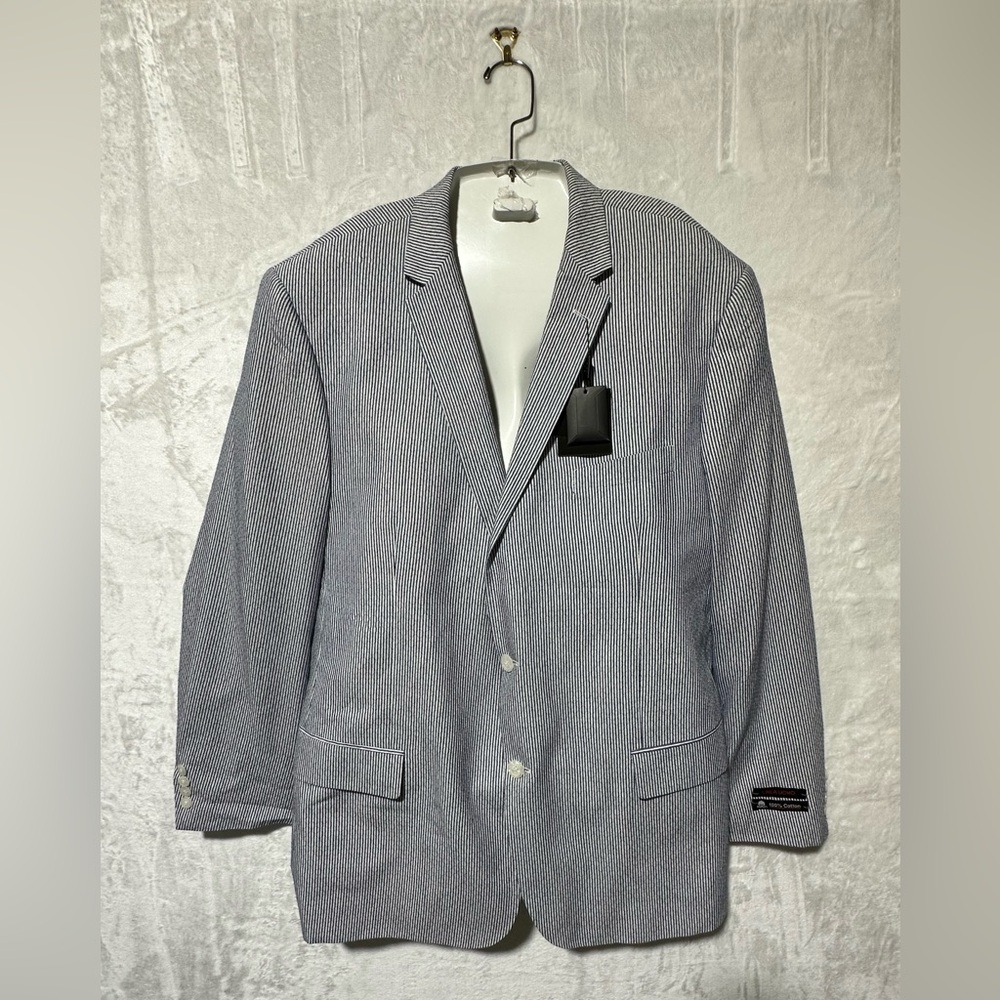 Linea Uomo navy/white striped 100% cotton men’s blazer size 52L new with tags